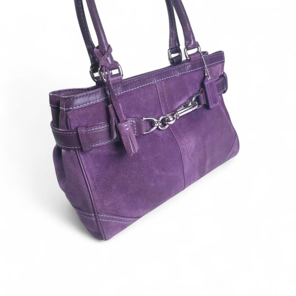 Vintage COACH Y2K Purple Suede Satchel with Wristlet - Picture 5 of 13